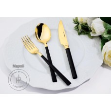 Pm Leonardo Napoli 42 Parça "TİTANYUM GOLD - SİYAH" Çatal Bıçak Kaşık Takımı
